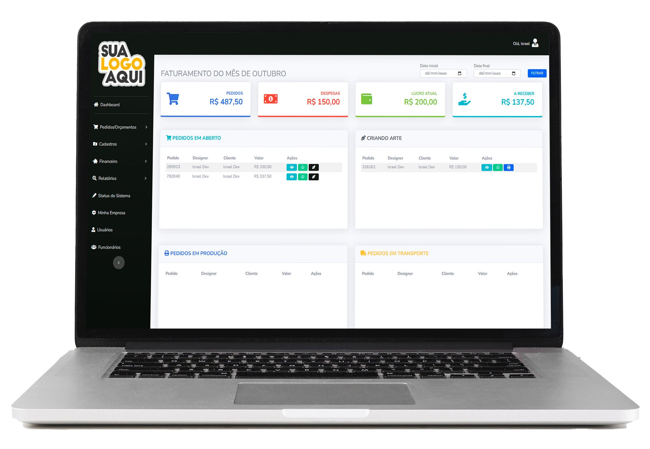 Tela de cadastro de clientes